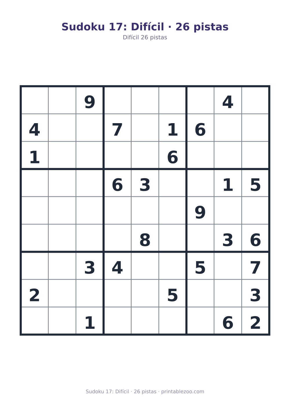 Prévia pronta para imprimir: Sudoku 17: Difícil · 26 pistas, catálogo nº 220317