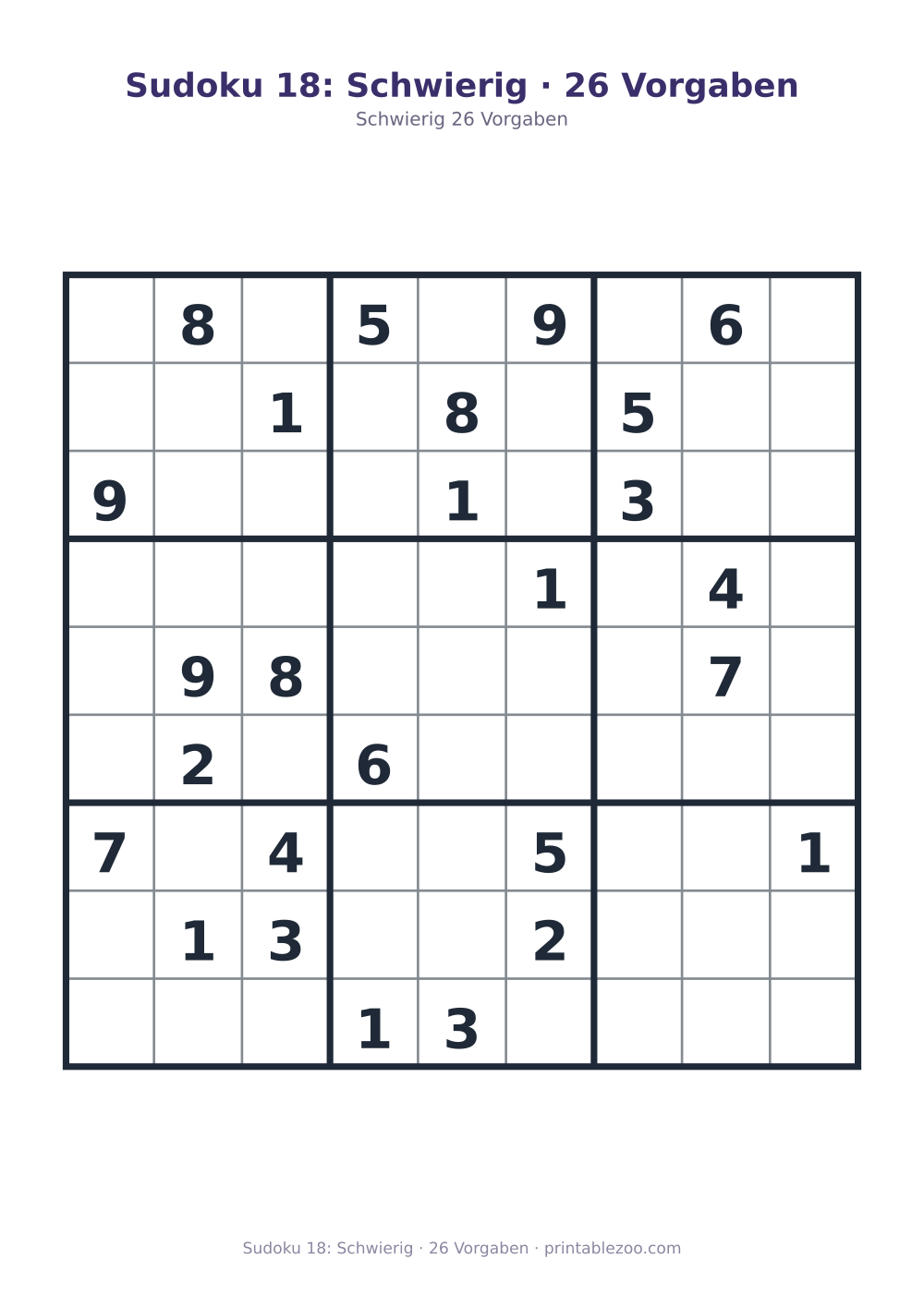 Sudoku 18: Schwierig · 26 Vorgaben als druckfertige Vorschau, Katalognummer 220318