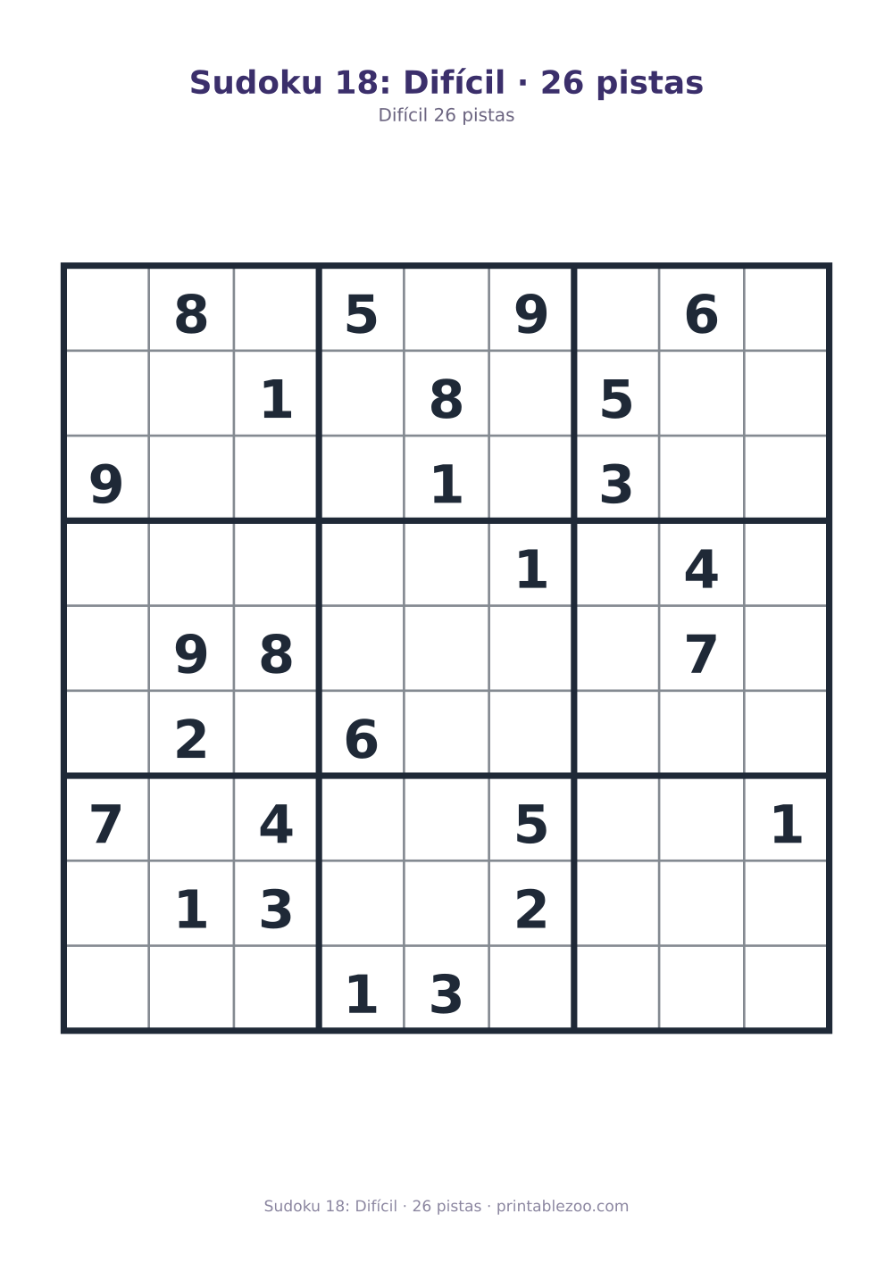 Prévia pronta para imprimir: Sudoku 18: Difícil · 26 pistas, catálogo nº 220318
