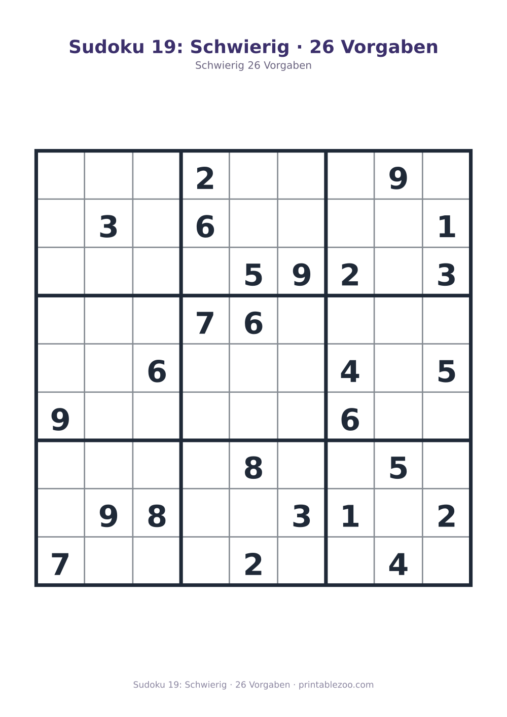 Sudoku 19: Schwierig · 26 Vorgaben als druckfertige Vorschau, Katalognummer 220319