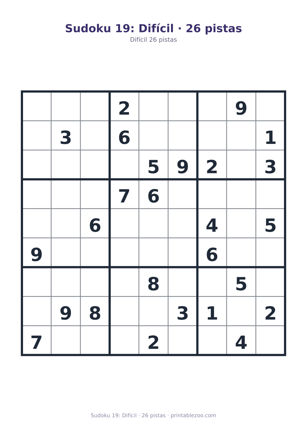 Prévia pronta para imprimir: Sudoku 19: Difícil · 26 pistas, catálogo nº 220319