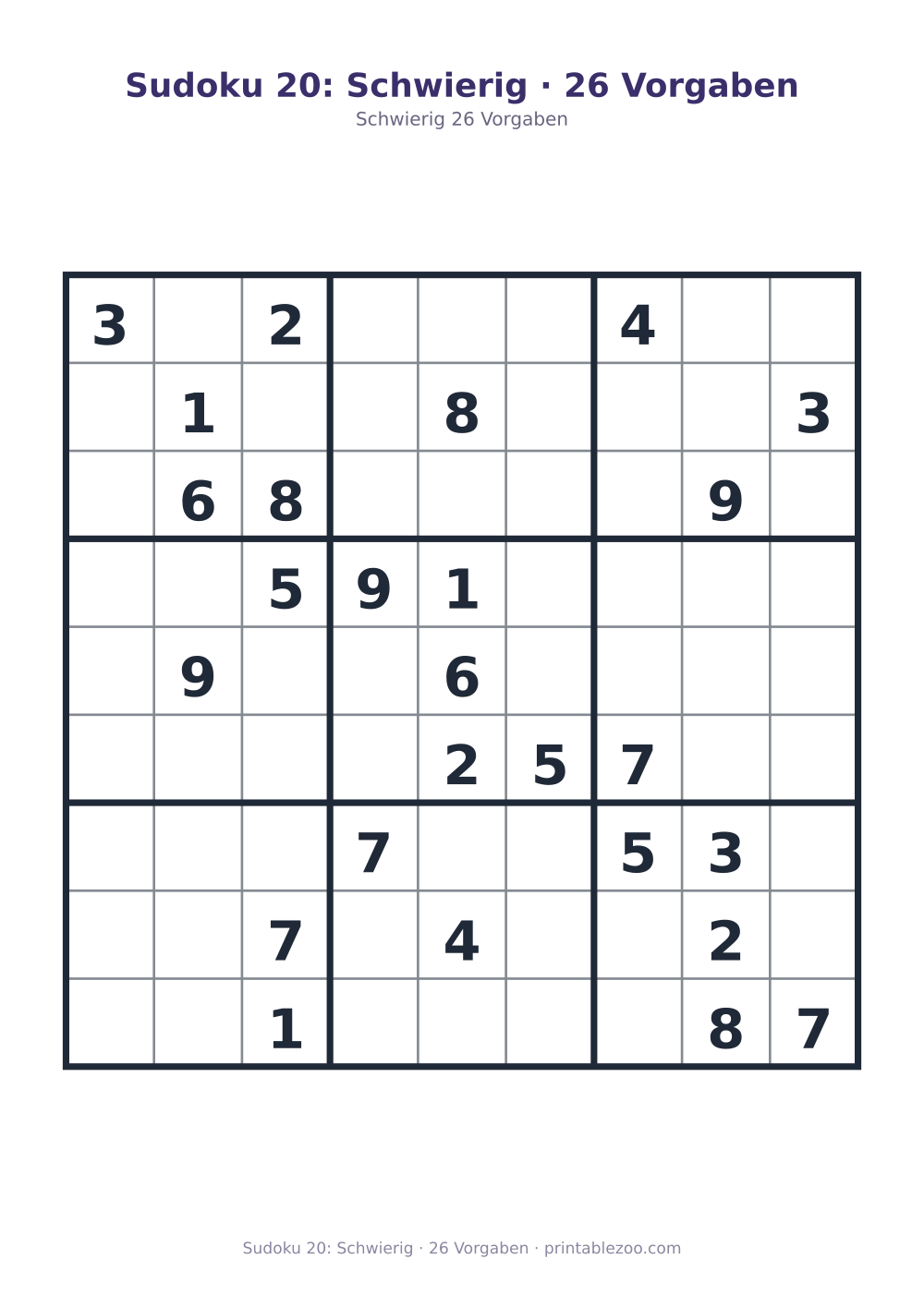 Sudoku 20: Schwierig · 26 Vorgaben als druckfertige Vorschau, Katalognummer 220320