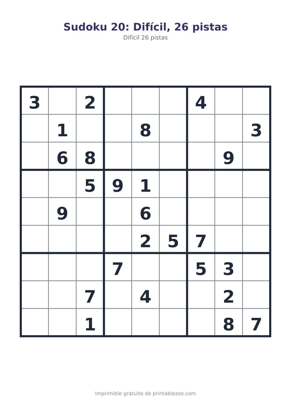 Sudoku 20: Difícil, 26 pistas