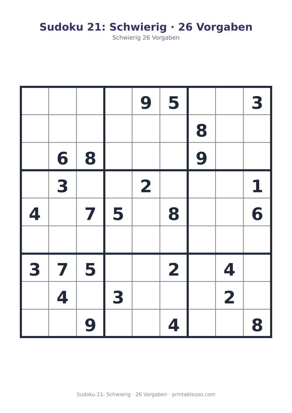 Sudoku 21: Schwierig · 26 Vorgaben als druckfertige Vorschau, Katalognummer 220321