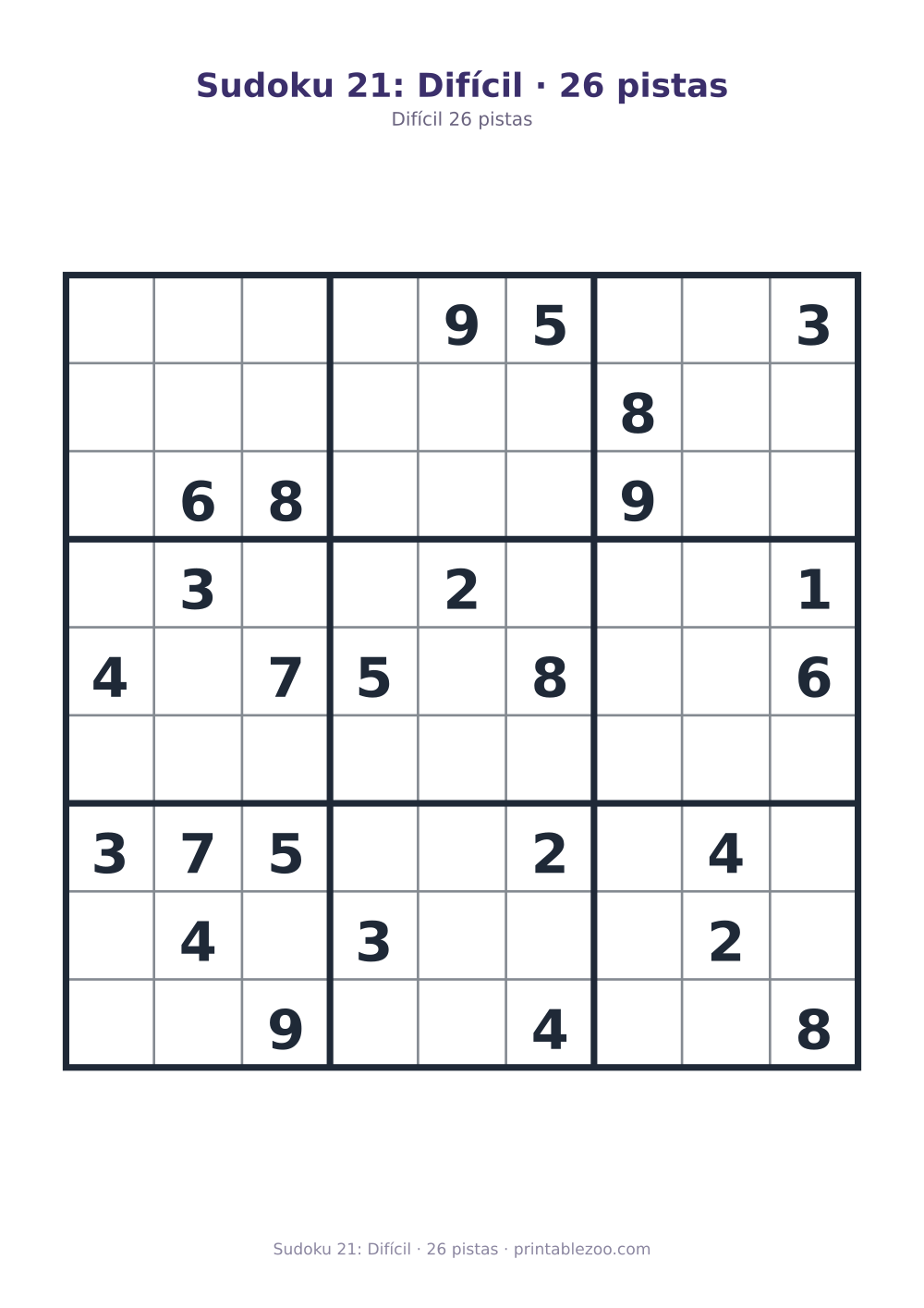 Prévia pronta para imprimir: Sudoku 21: Difícil · 26 pistas, catálogo nº 220321