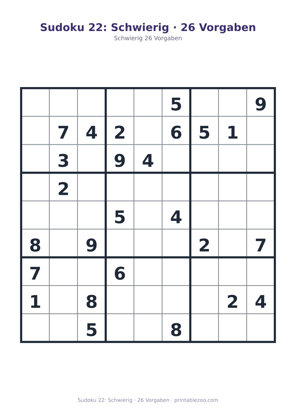 Sudoku 22: Schwierig · 26 Vorgaben als druckfertige Vorschau, Katalognummer 220322