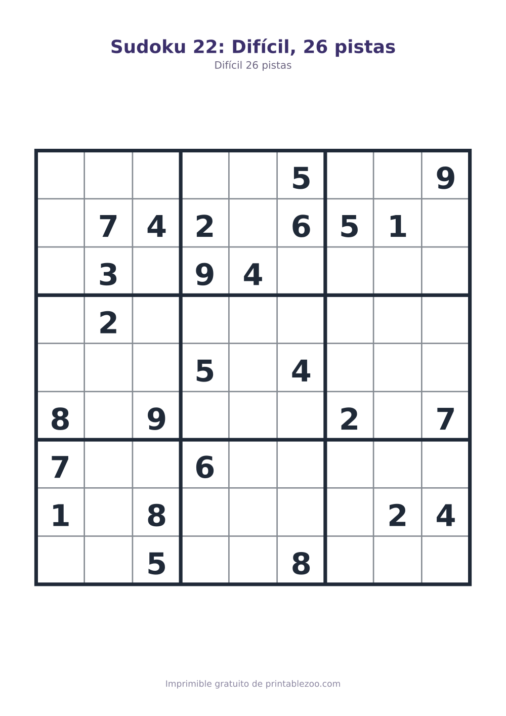 Sudoku 22: Difícil, 26 pistas