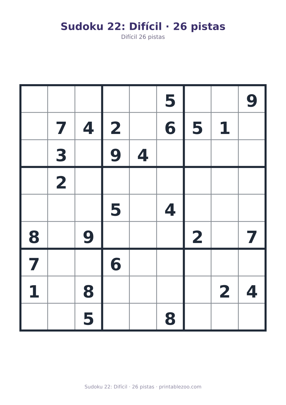 Prévia pronta para imprimir: Sudoku 22: Difícil · 26 pistas, catálogo nº 220322