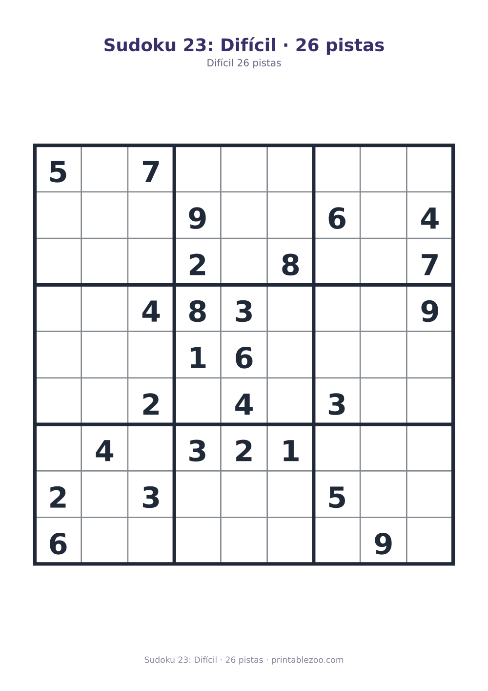 Prévia pronta para imprimir: Sudoku 23: Difícil · 26 pistas, catálogo nº 220323