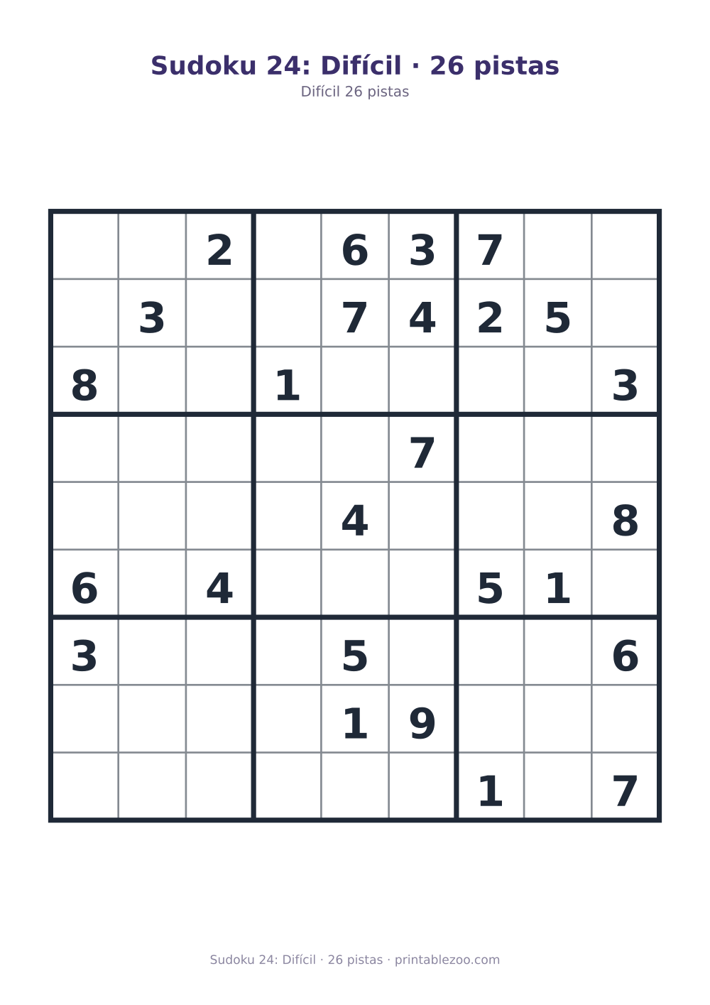 Prévia pronta para imprimir: Sudoku 24: Difícil · 26 pistas, catálogo nº 220324