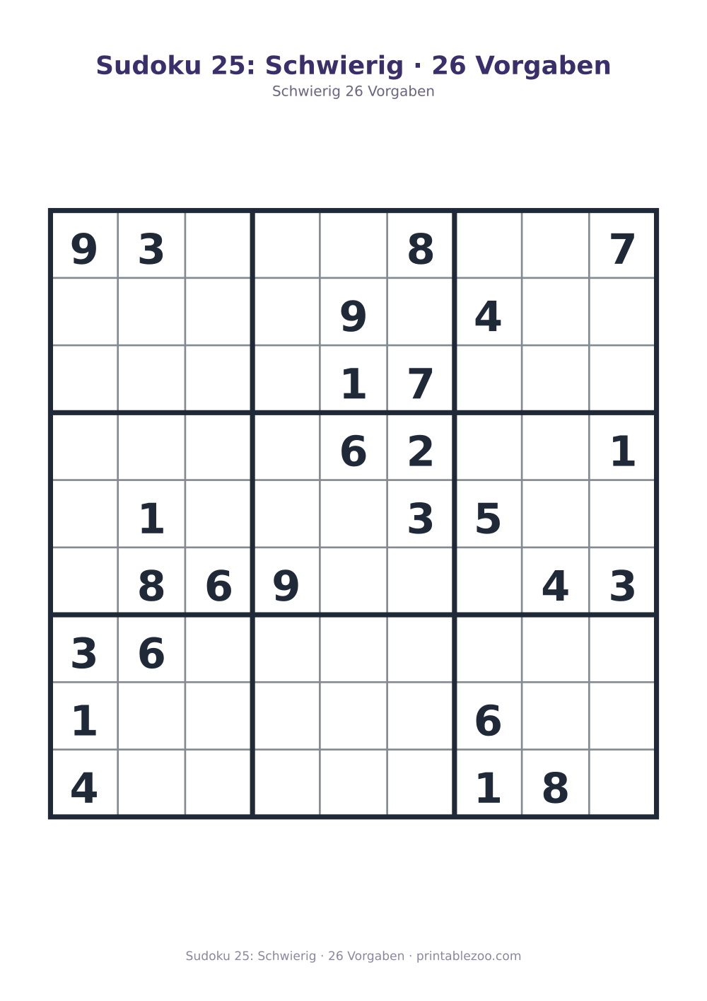 Sudoku 25: Schwierig · 26 Vorgaben als druckfertige Vorschau, Katalognummer 220325