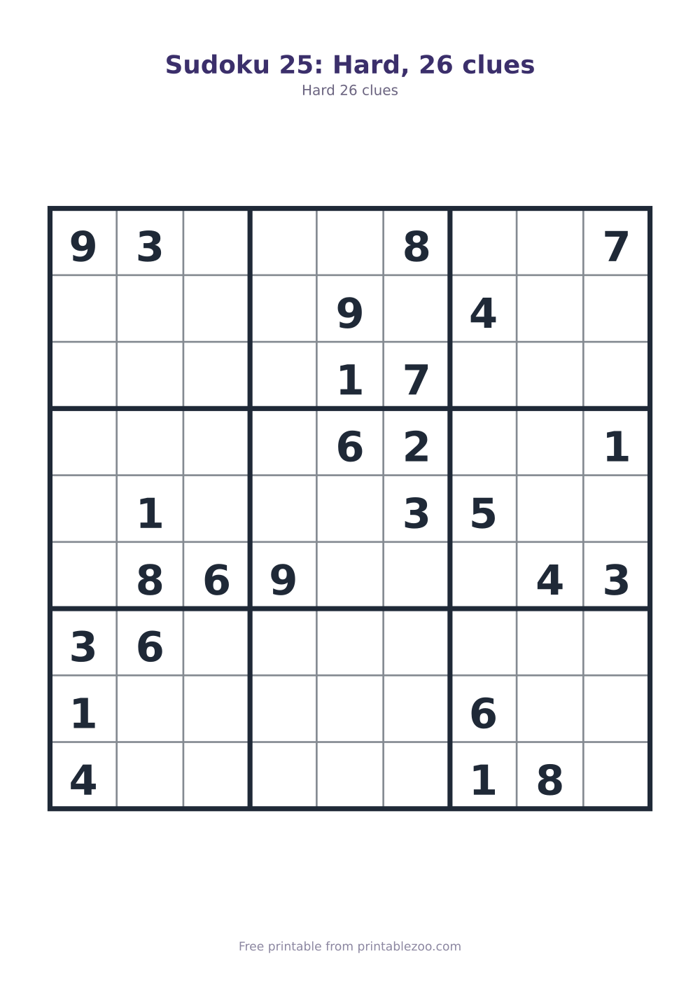 Sudoku 25: Hard, 26 clues