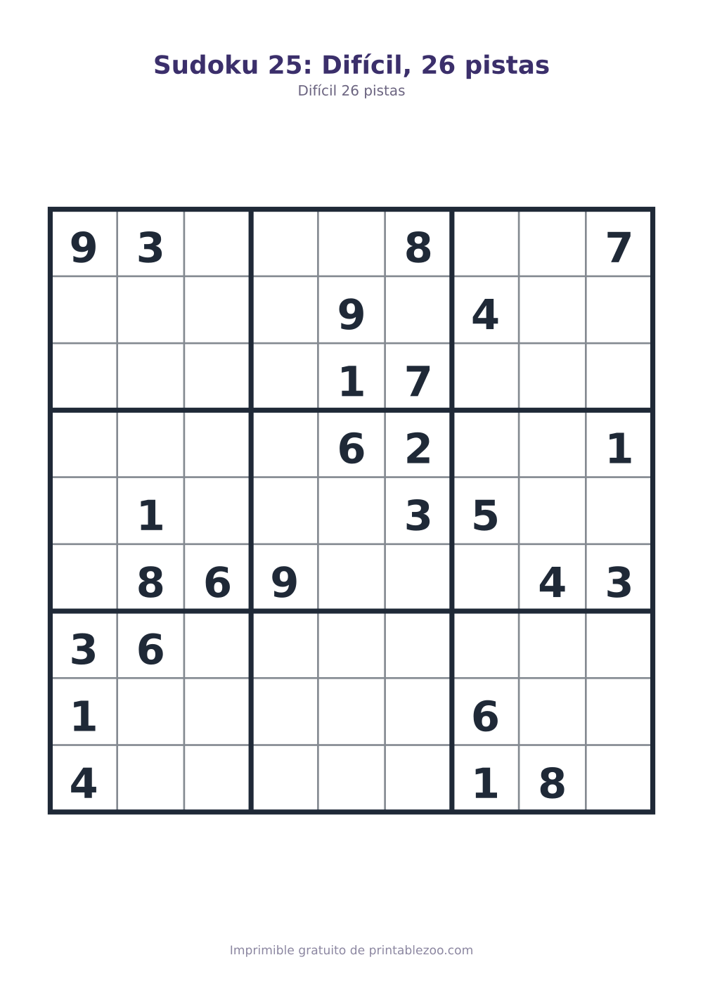 Sudoku 25: Difícil, 26 pistas