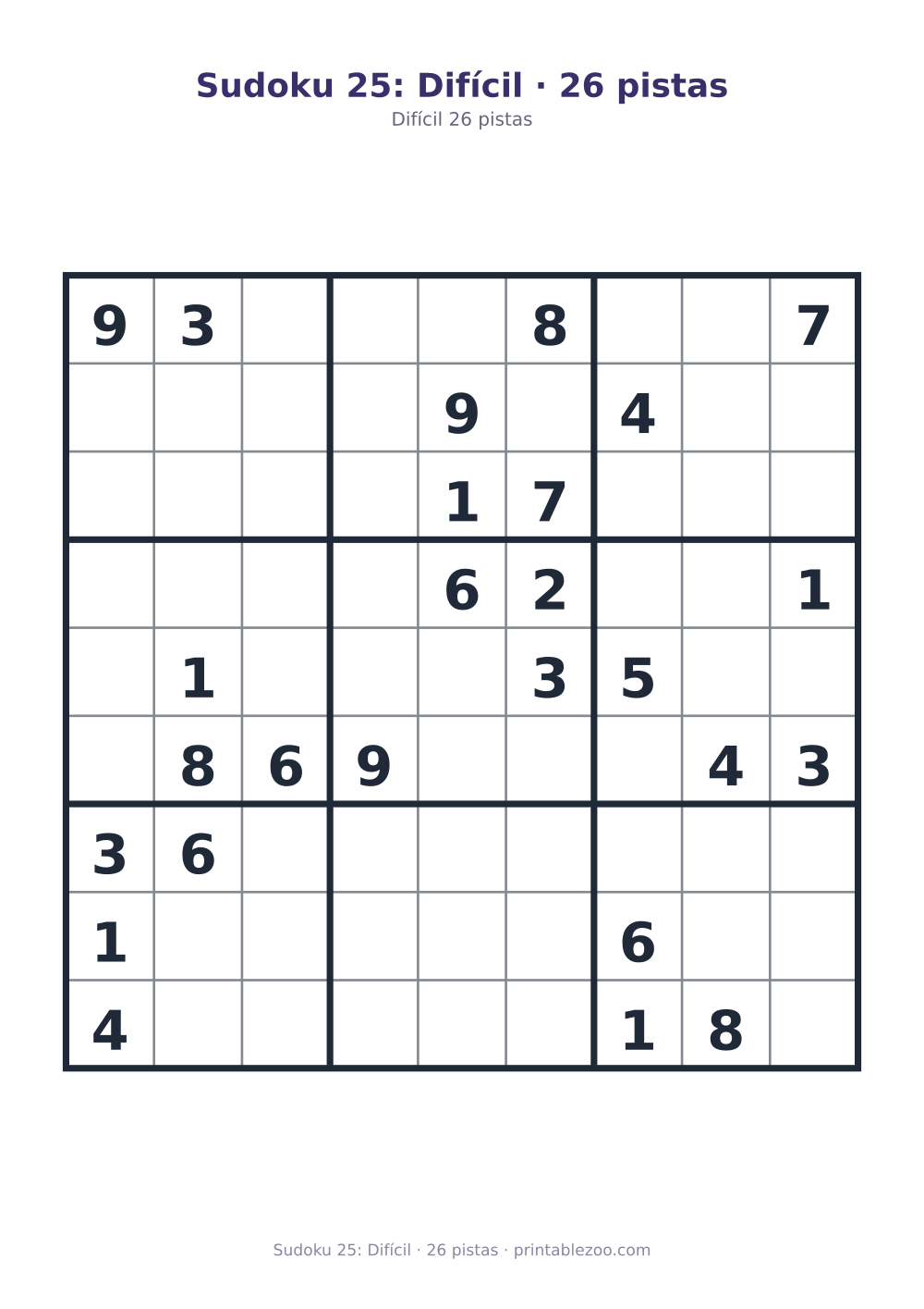 Prévia pronta para imprimir: Sudoku 25: Difícil · 26 pistas, catálogo nº 220325