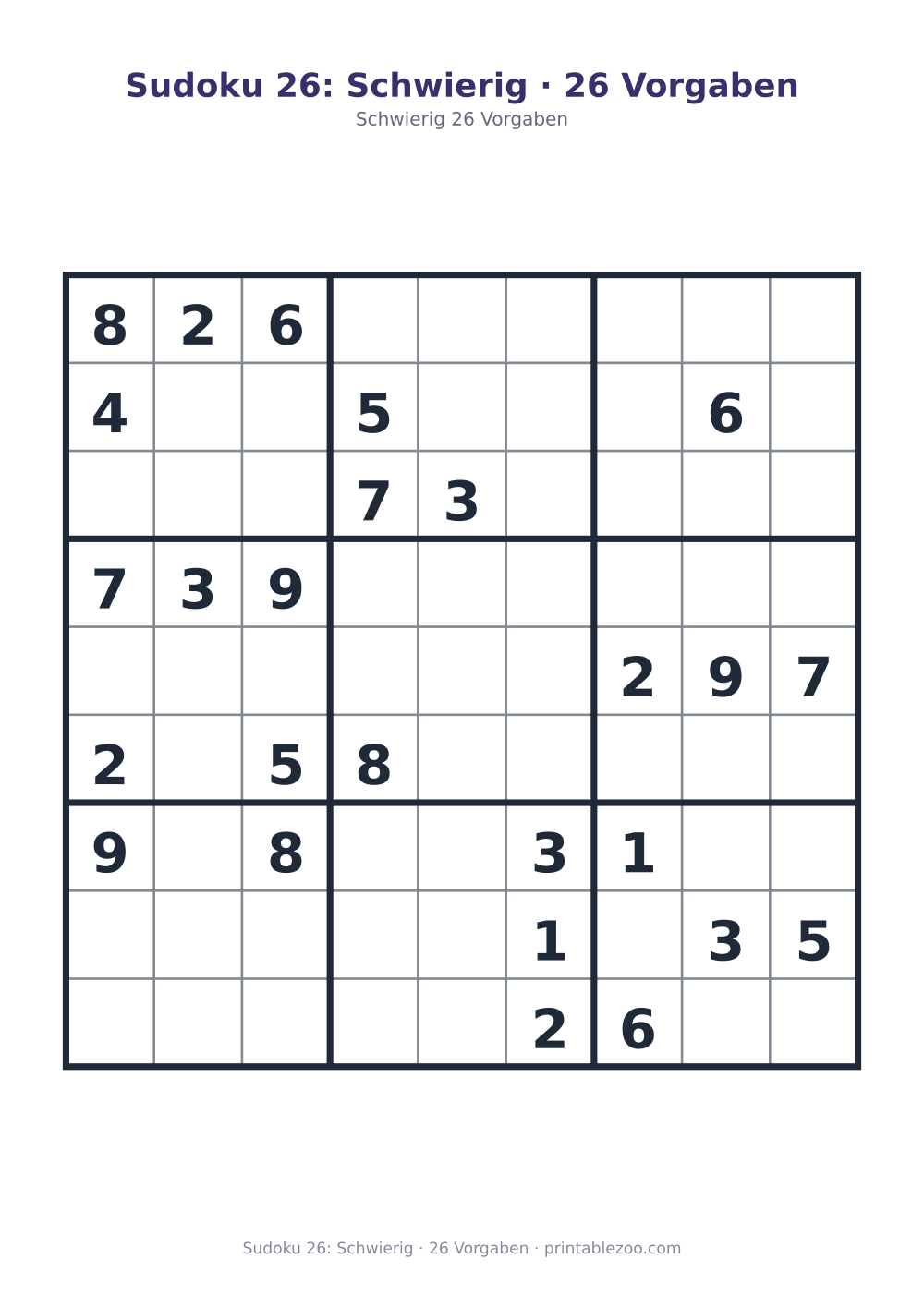 Sudoku 26: Schwierig · 26 Vorgaben als druckfertige Vorschau, Katalognummer 220326