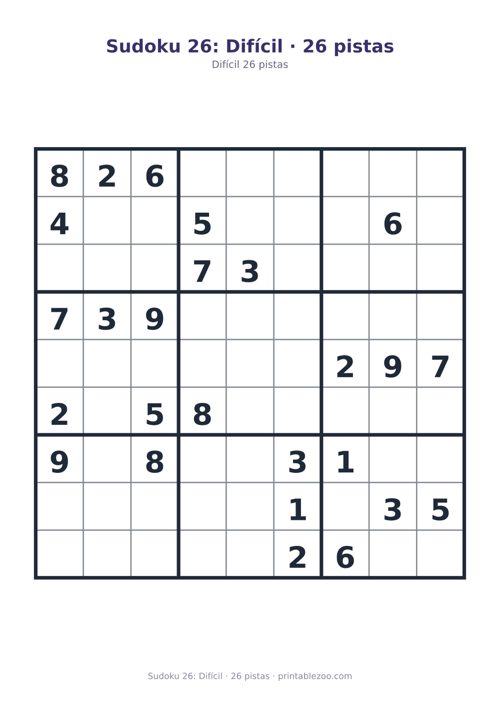 Prévia pronta para imprimir: Sudoku 26: Difícil · 26 pistas, catálogo nº 220326
