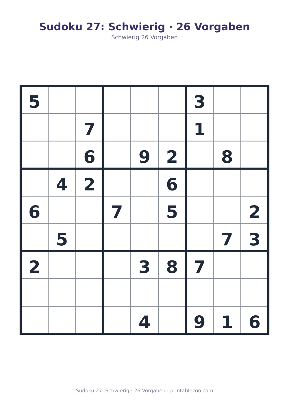 Sudoku 27: Schwierig · 26 Vorgaben als druckfertige Vorschau, Katalognummer 220327