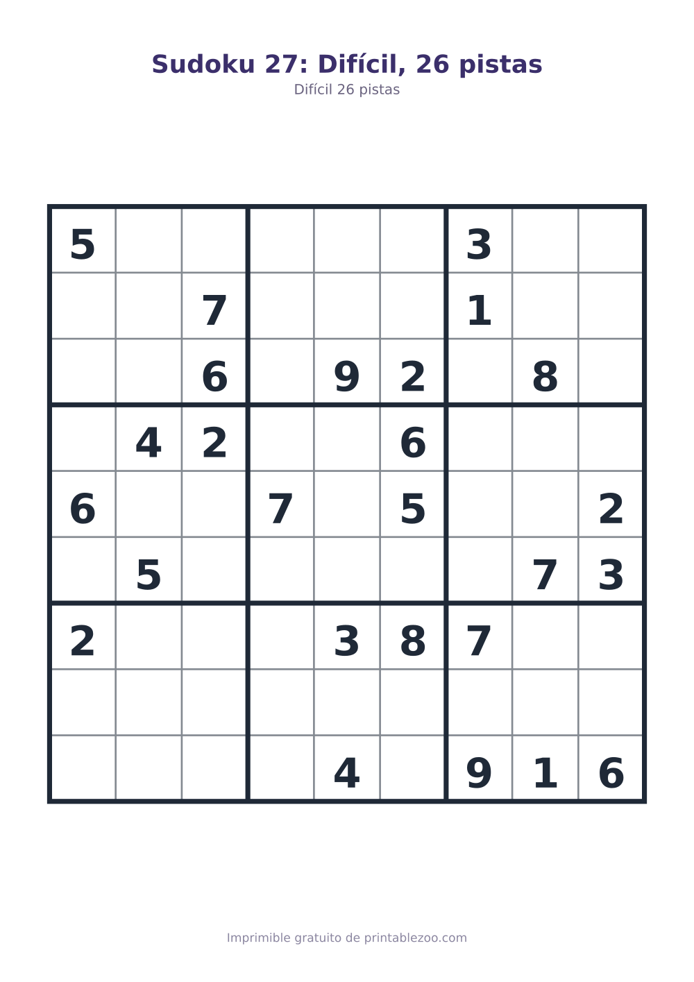 Sudoku 27: Difícil, 26 pistas