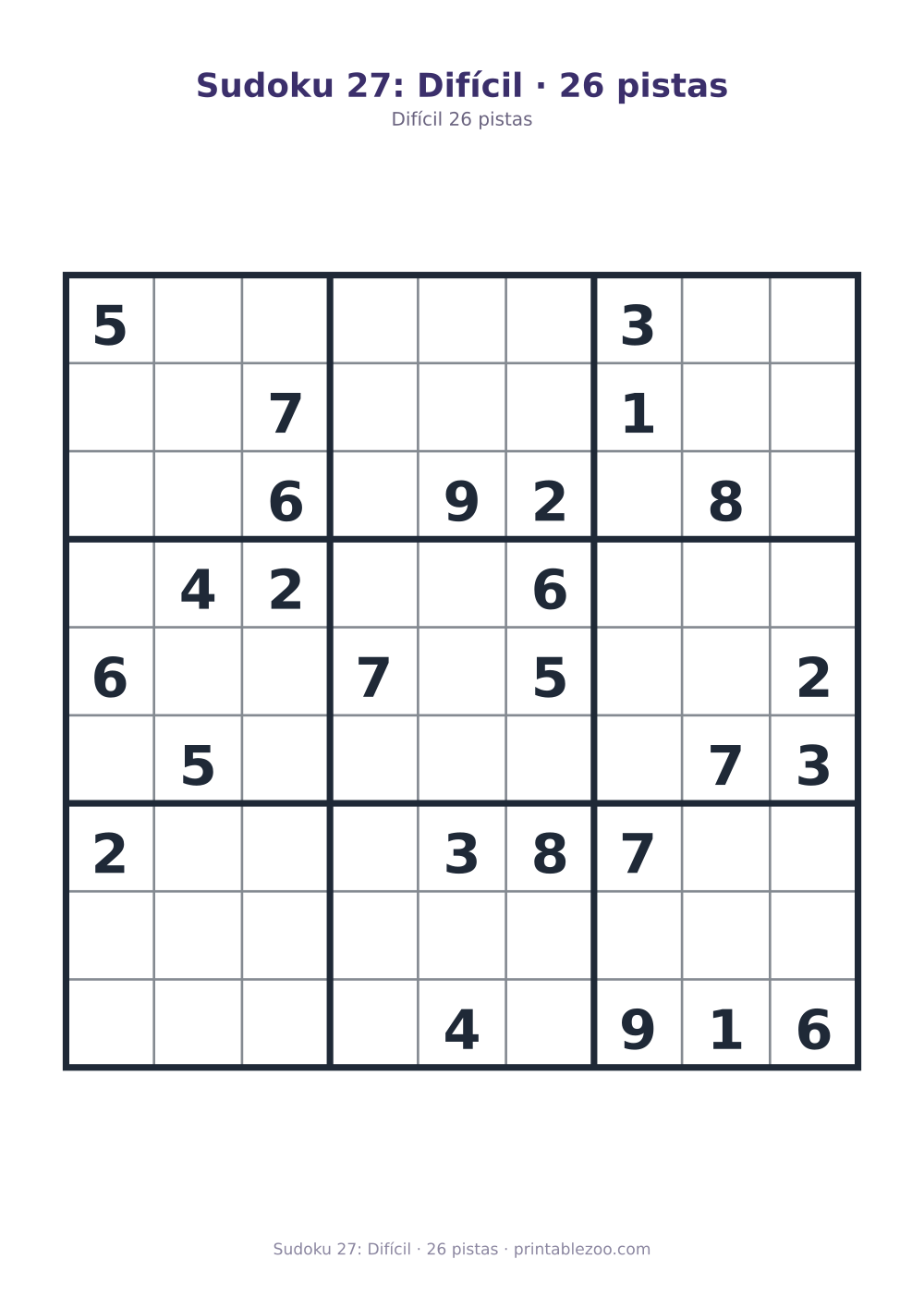 Prévia pronta para imprimir: Sudoku 27: Difícil · 26 pistas, catálogo nº 220327