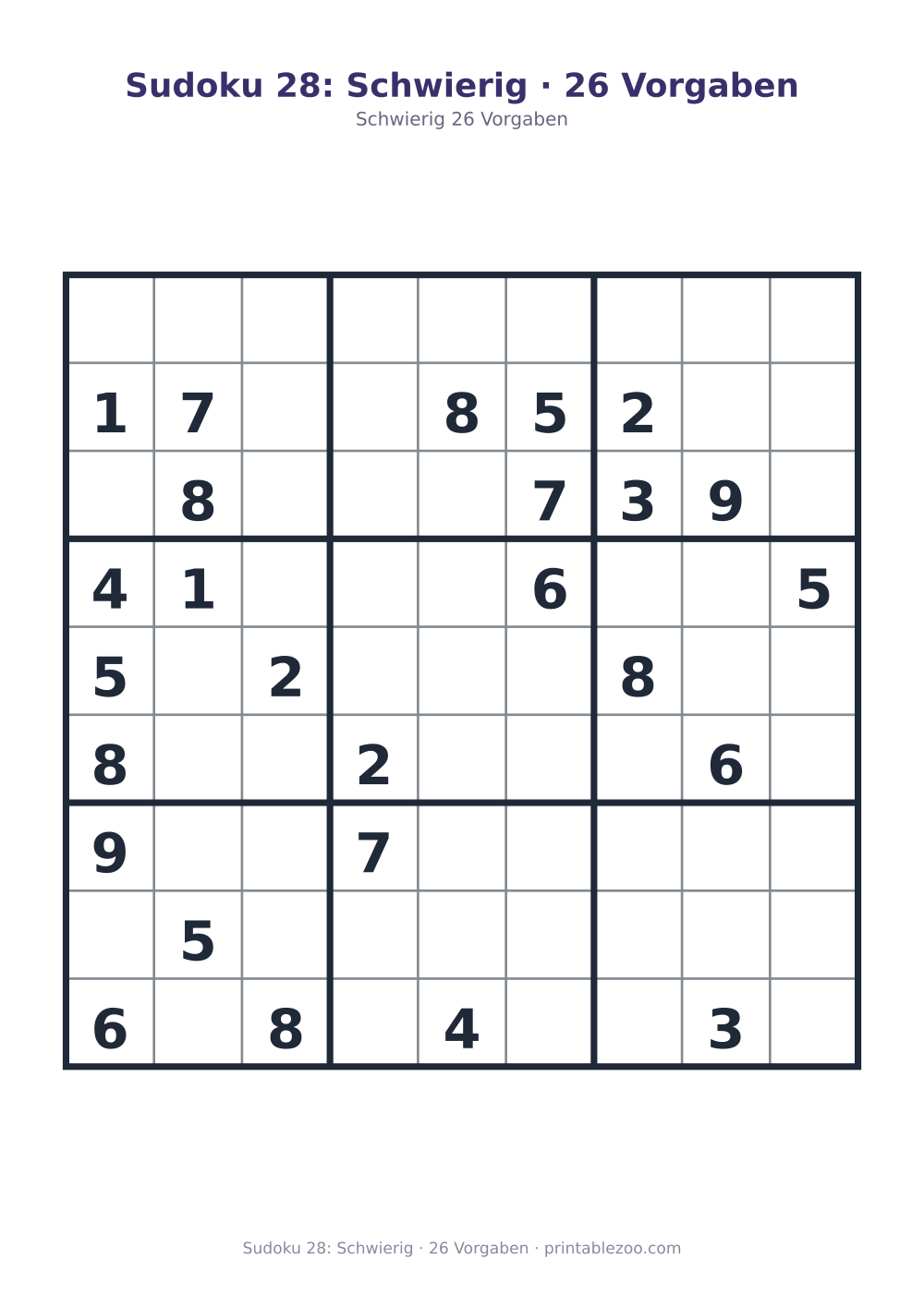 Sudoku 28: Schwierig · 26 Vorgaben als druckfertige Vorschau, Katalognummer 220328