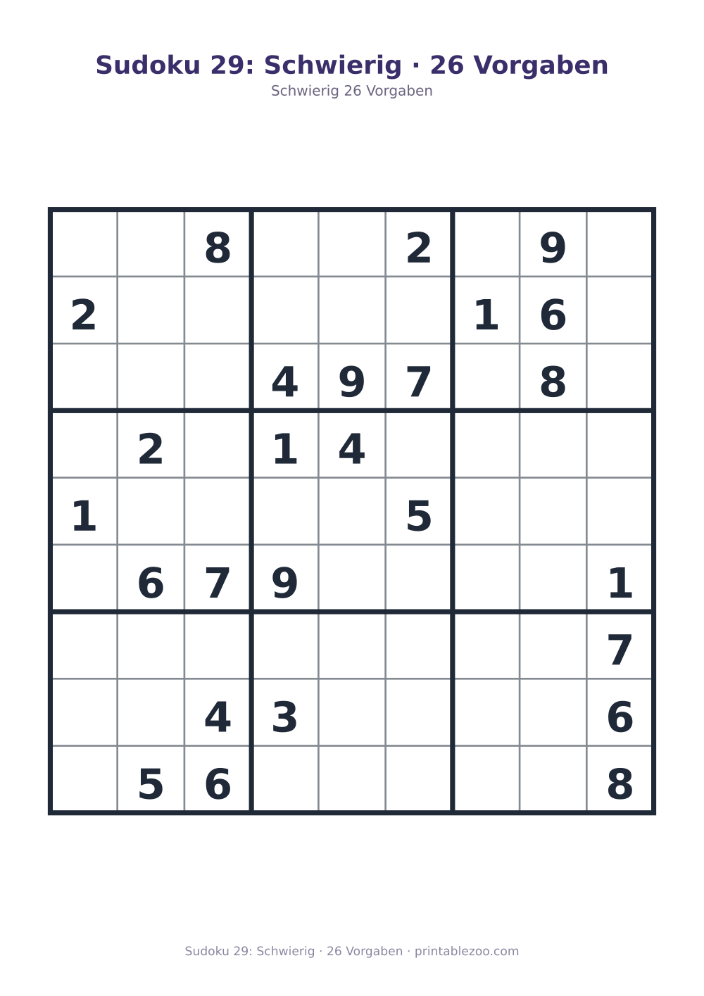 Sudoku 29: Schwierig · 26 Vorgaben als druckfertige Vorschau, Katalognummer 220329
