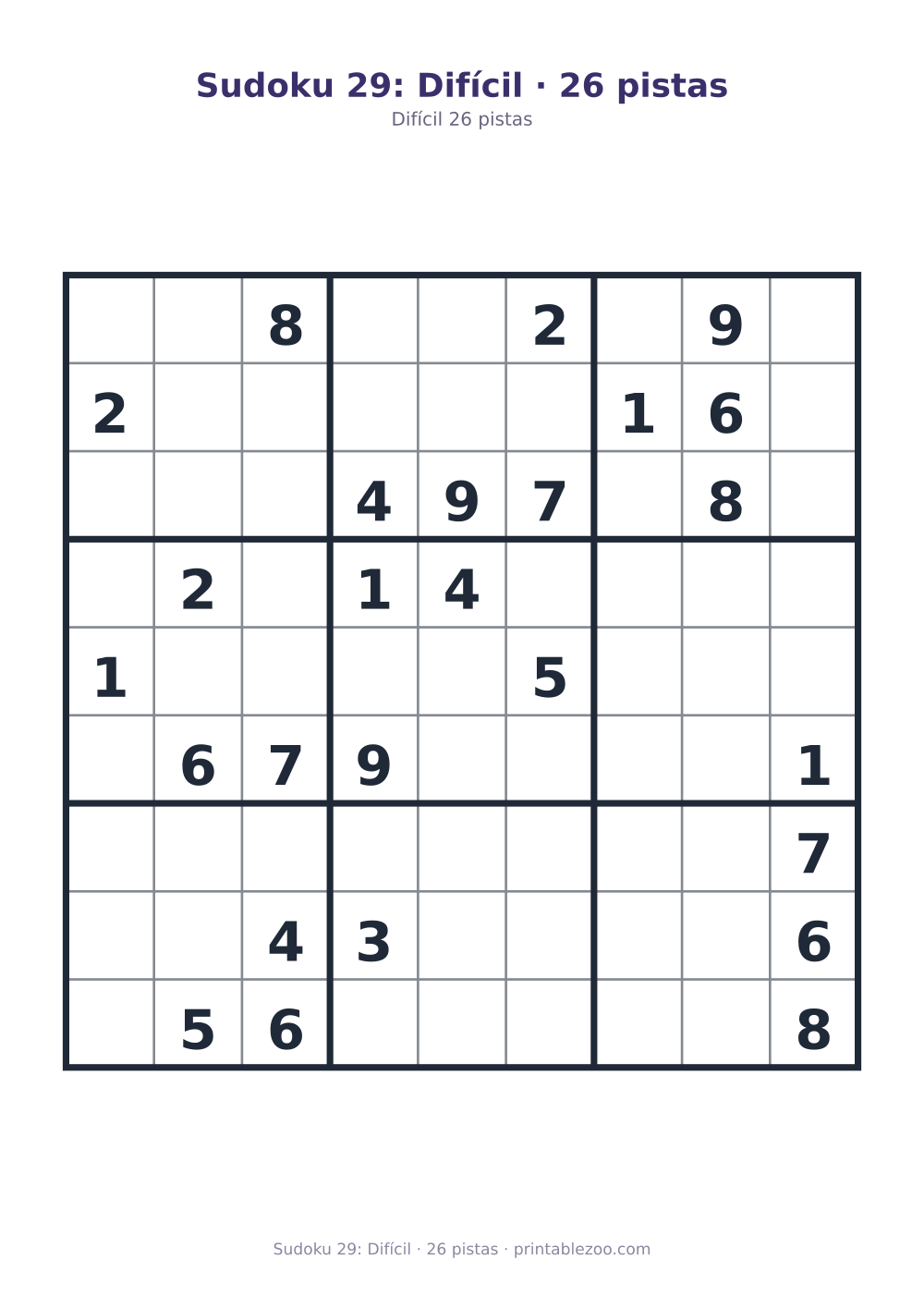 Prévia pronta para imprimir: Sudoku 29: Difícil · 26 pistas, catálogo nº 220329