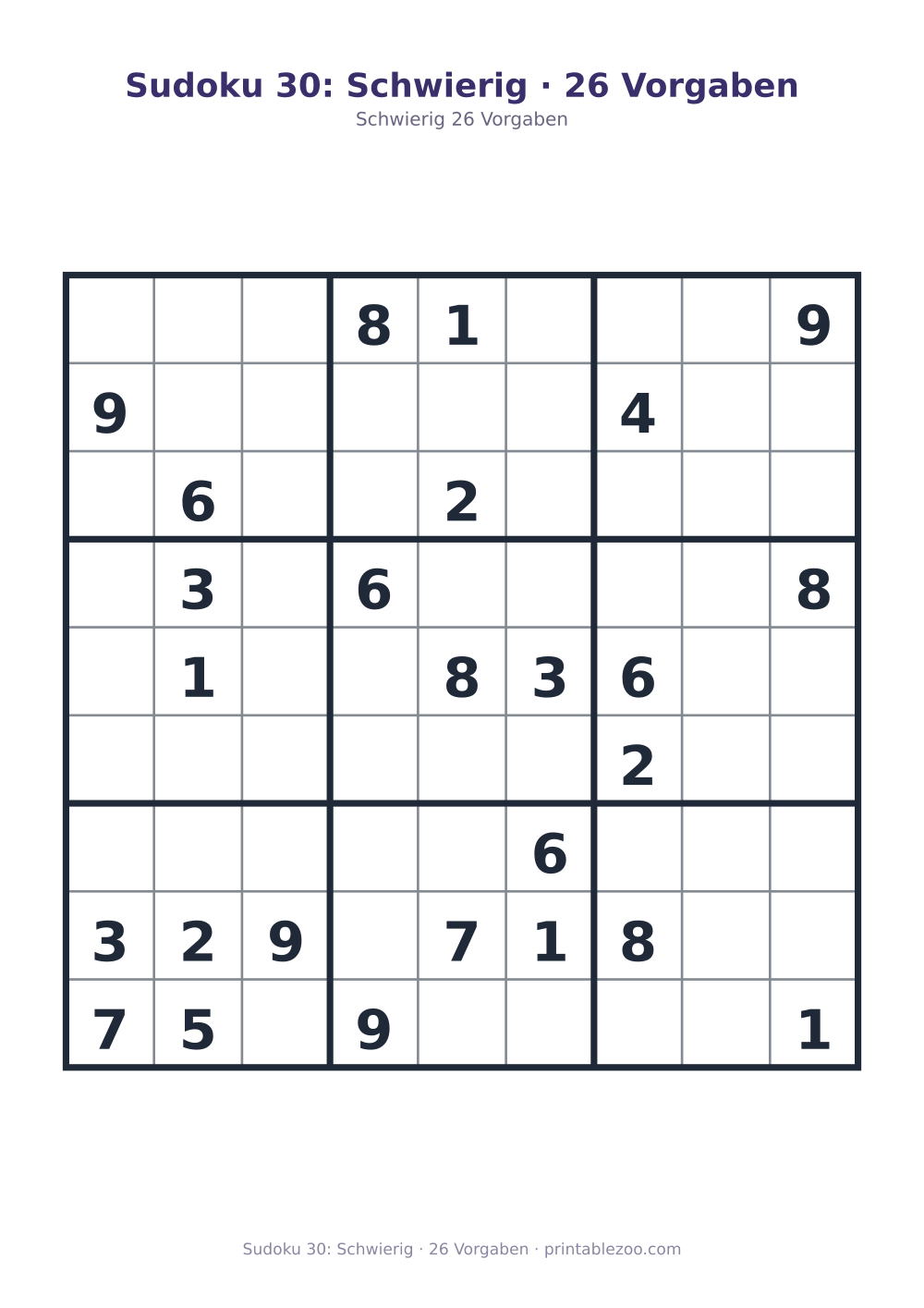 Sudoku 30: Schwierig · 26 Vorgaben als druckfertige Vorschau, Katalognummer 220330