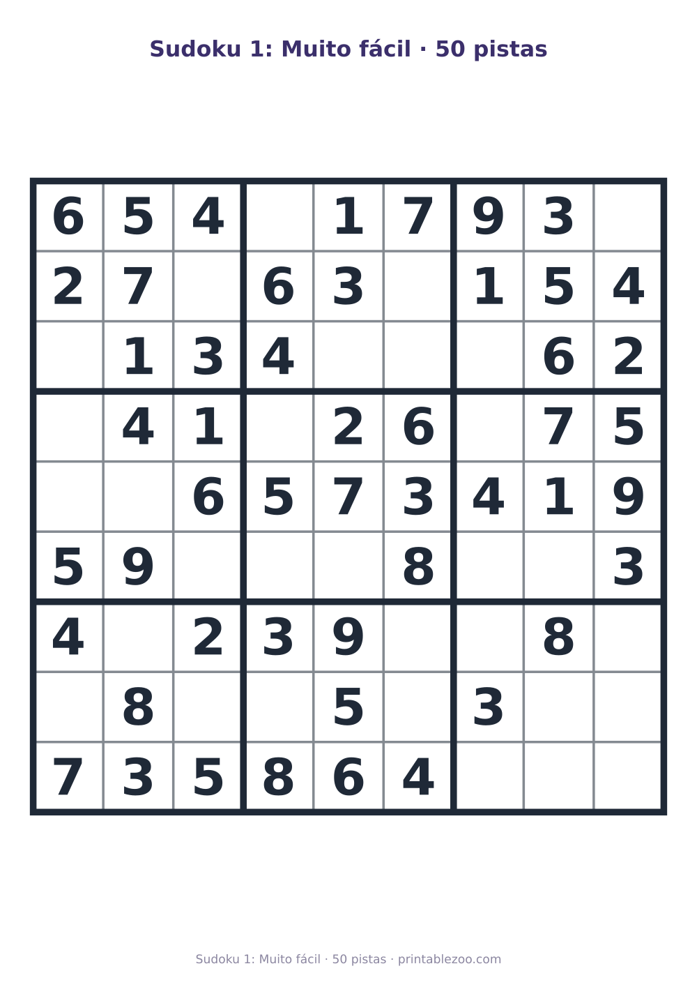 Prévia pronta para imprimir: Sudoku 1: Muito fácil · 50 pistas, catálogo nº 263101 Passatempo nº 263101.