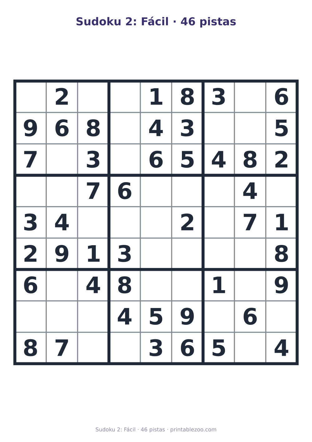 Prévia pronta para imprimir: Sudoku 2: Fácil · 46 pistas, catálogo nº 263102 Passatempo nº 263102.