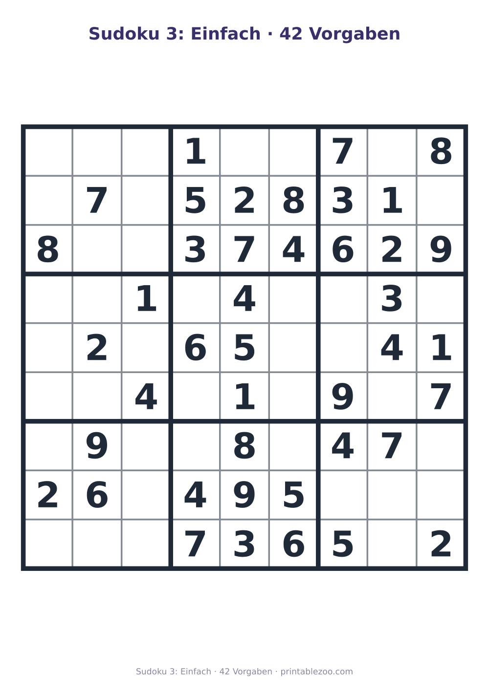 Sudoku 3: Einfach · 42 Vorgaben als druckfertige Vorschau, Katalognummer 263103 Rätsel Nr. 263103.