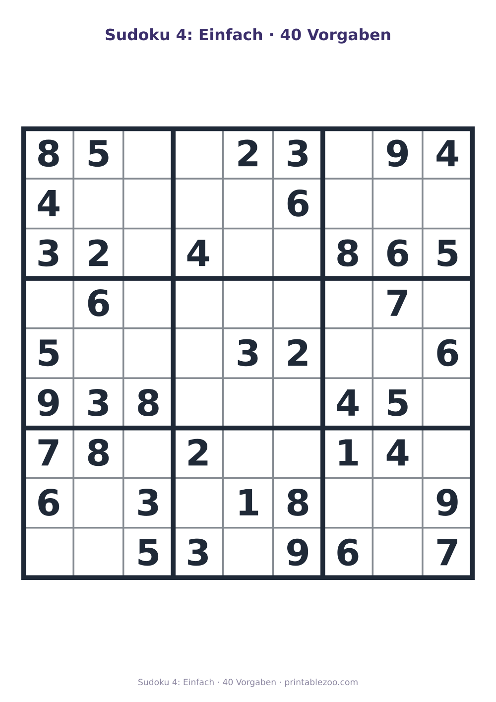 Sudoku 4: Einfach · 40 Vorgaben als druckfertige Vorschau, Katalognummer 263104 Rätsel Nr. 263104.