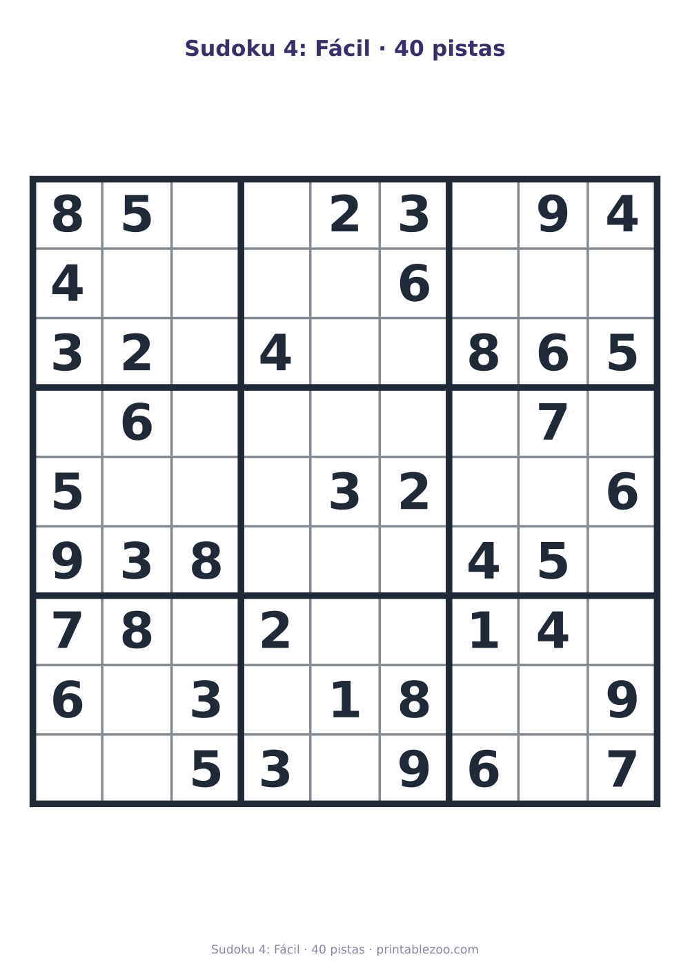 Prévia pronta para imprimir: Sudoku 4: Fácil · 40 pistas, catálogo nº 263104 Passatempo nº 263104.