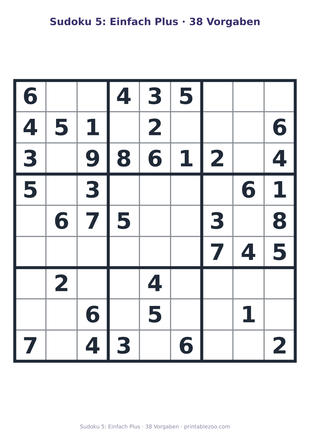 Sudoku 5: Einfach Plus · 38 Vorgaben als druckfertige Vorschau, Katalognummer 263105 Rätsel Nr. 263105.