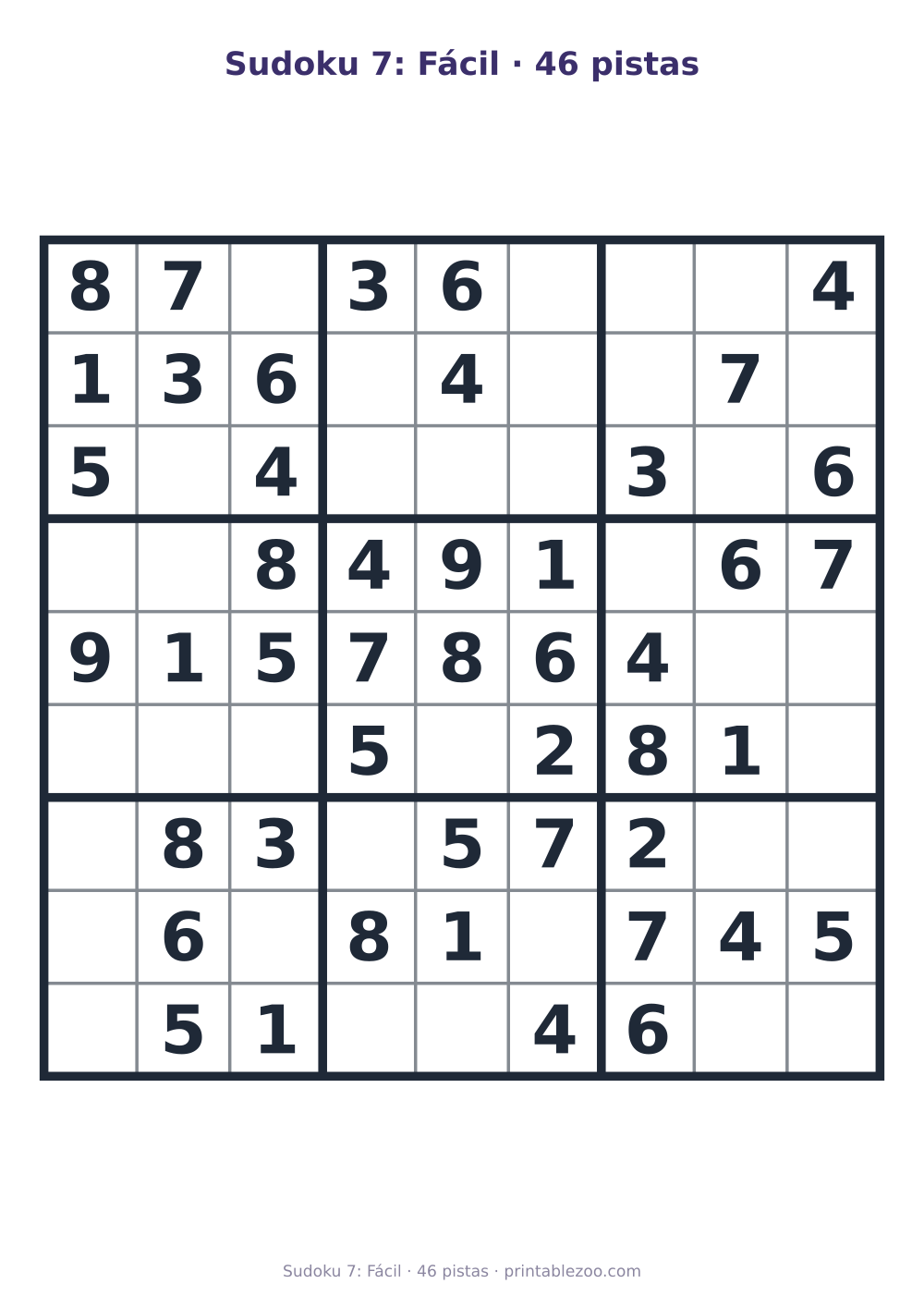 Prévia pronta para imprimir: Sudoku 7: Fácil · 46 pistas, catálogo nº 263202 Passatempo nº 263202.