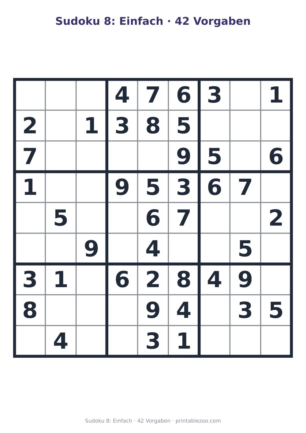 Sudoku 8: Einfach · 42 Vorgaben als druckfertige Vorschau, Katalognummer 263203 Rätsel Nr. 263203.