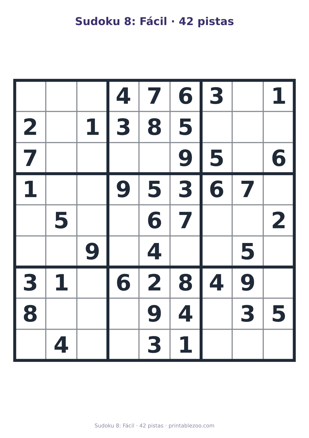 Prévia pronta para imprimir: Sudoku 8: Fácil · 42 pistas, catálogo nº 263203 Passatempo nº 263203.