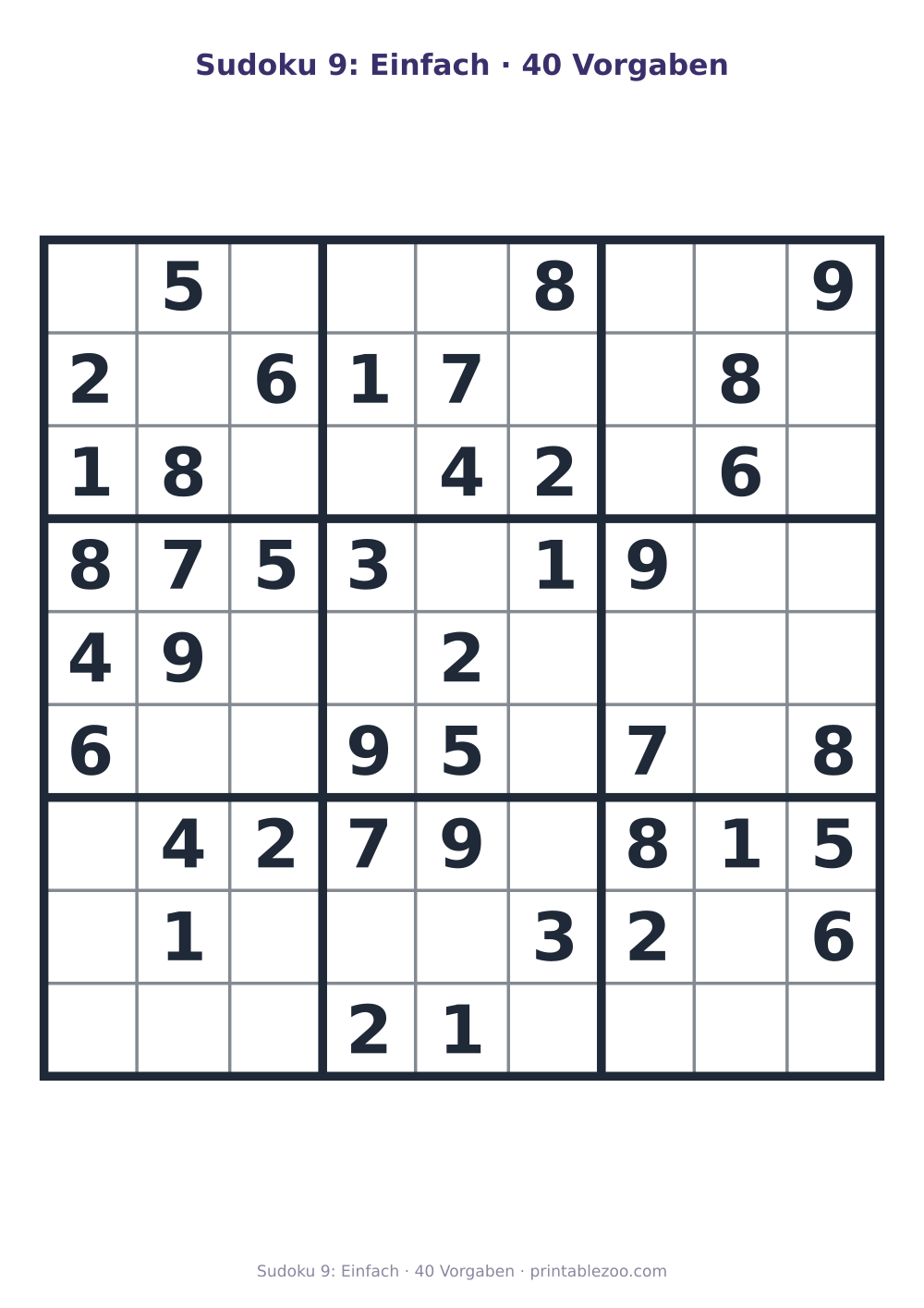 Sudoku 9: Einfach · 40 Vorgaben als druckfertige Vorschau, Katalognummer 263204 Rätsel Nr. 263204.