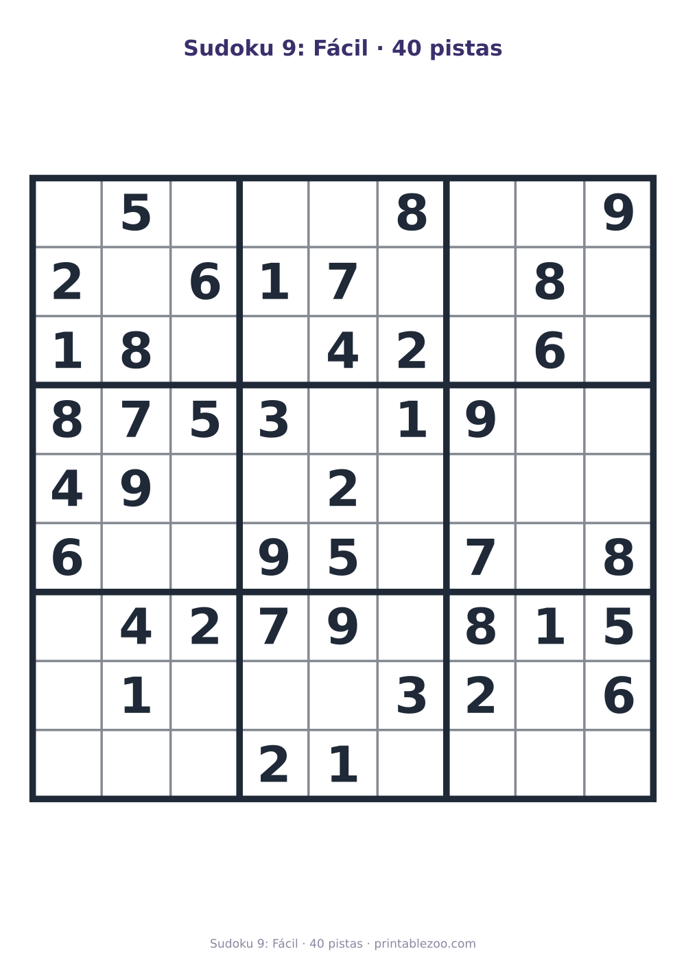 Prévia pronta para imprimir: Sudoku 9: Fácil · 40 pistas, catálogo nº 263204 Passatempo nº 263204.