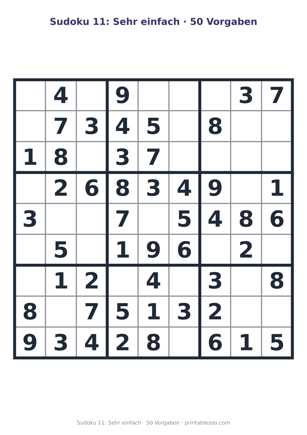 Sudoku 11: Sehr einfach · 50 Vorgaben als druckfertige Vorschau, Katalognummer 263301 Rätsel Nr. 263301.