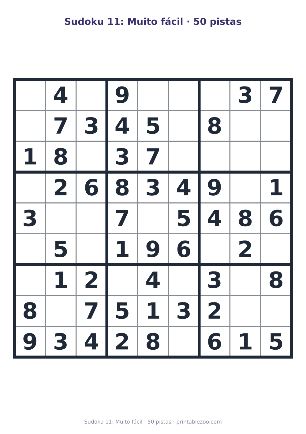 Prévia pronta para imprimir: Sudoku 11: Muito fácil · 50 pistas, catálogo nº 263301 Passatempo nº 263301.