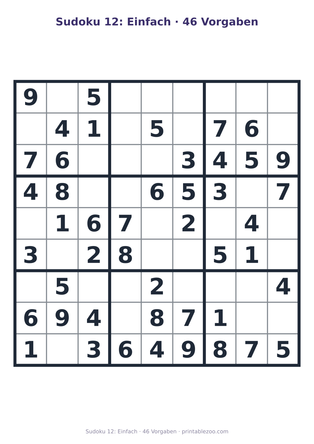 Sudoku 12: Einfach · 46 Vorgaben als druckfertige Vorschau, Katalognummer 263302 Rätsel Nr. 263302.