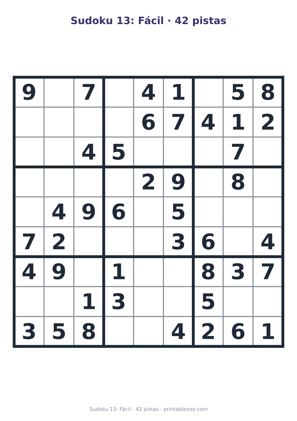 Prévia pronta para imprimir: Sudoku 13: Fácil · 42 pistas, catálogo nº 263303 Passatempo nº 263303.