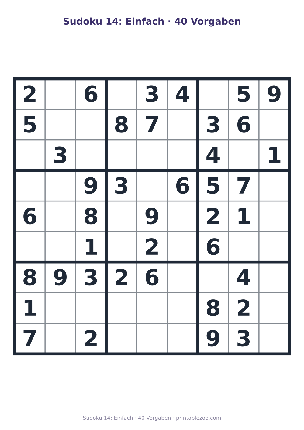 Sudoku 14: Einfach · 40 Vorgaben als druckfertige Vorschau, Katalognummer 263304 Rätsel Nr. 263304.