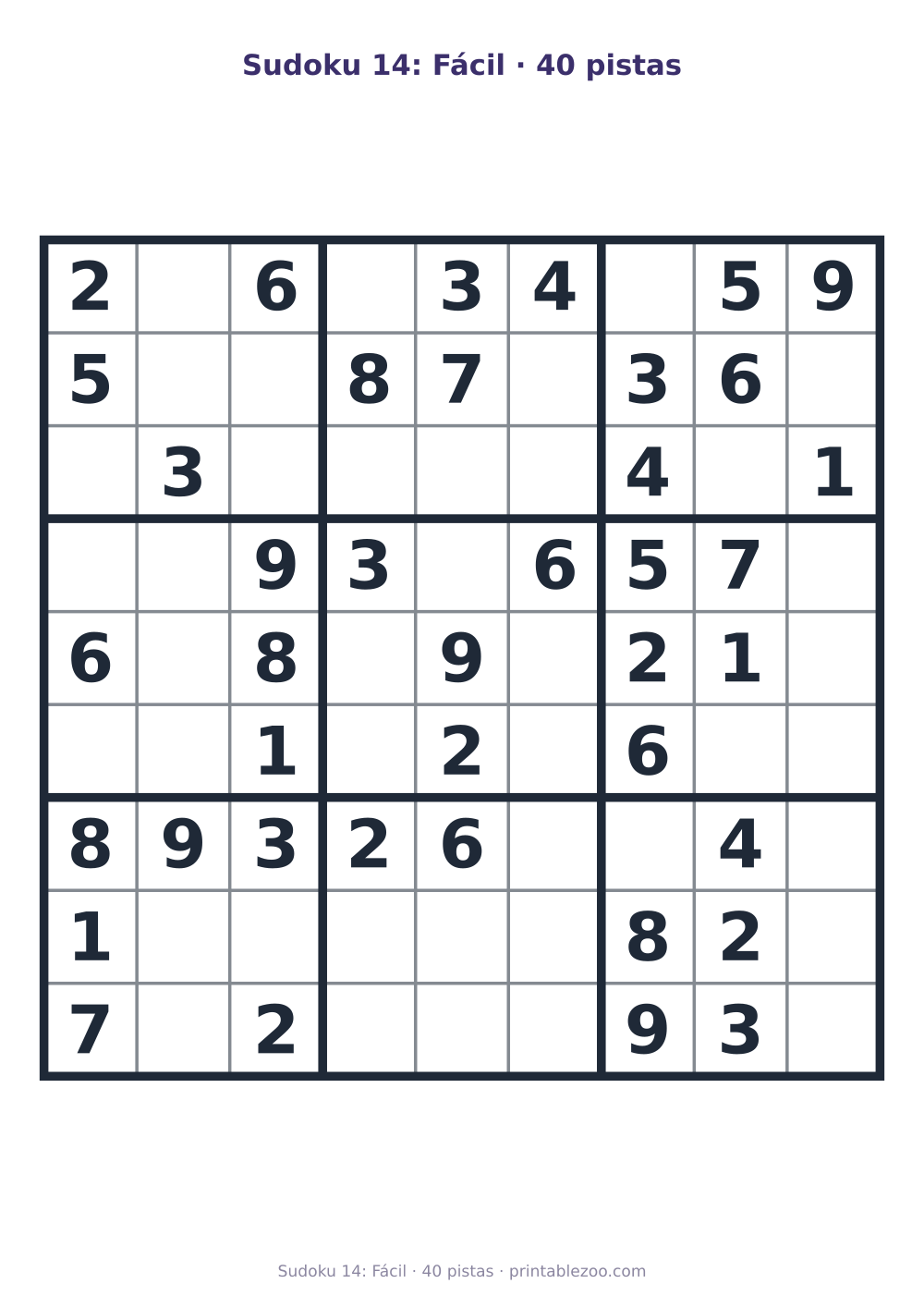 Prévia pronta para imprimir: Sudoku 14: Fácil · 40 pistas, catálogo nº 263304 Passatempo nº 263304.