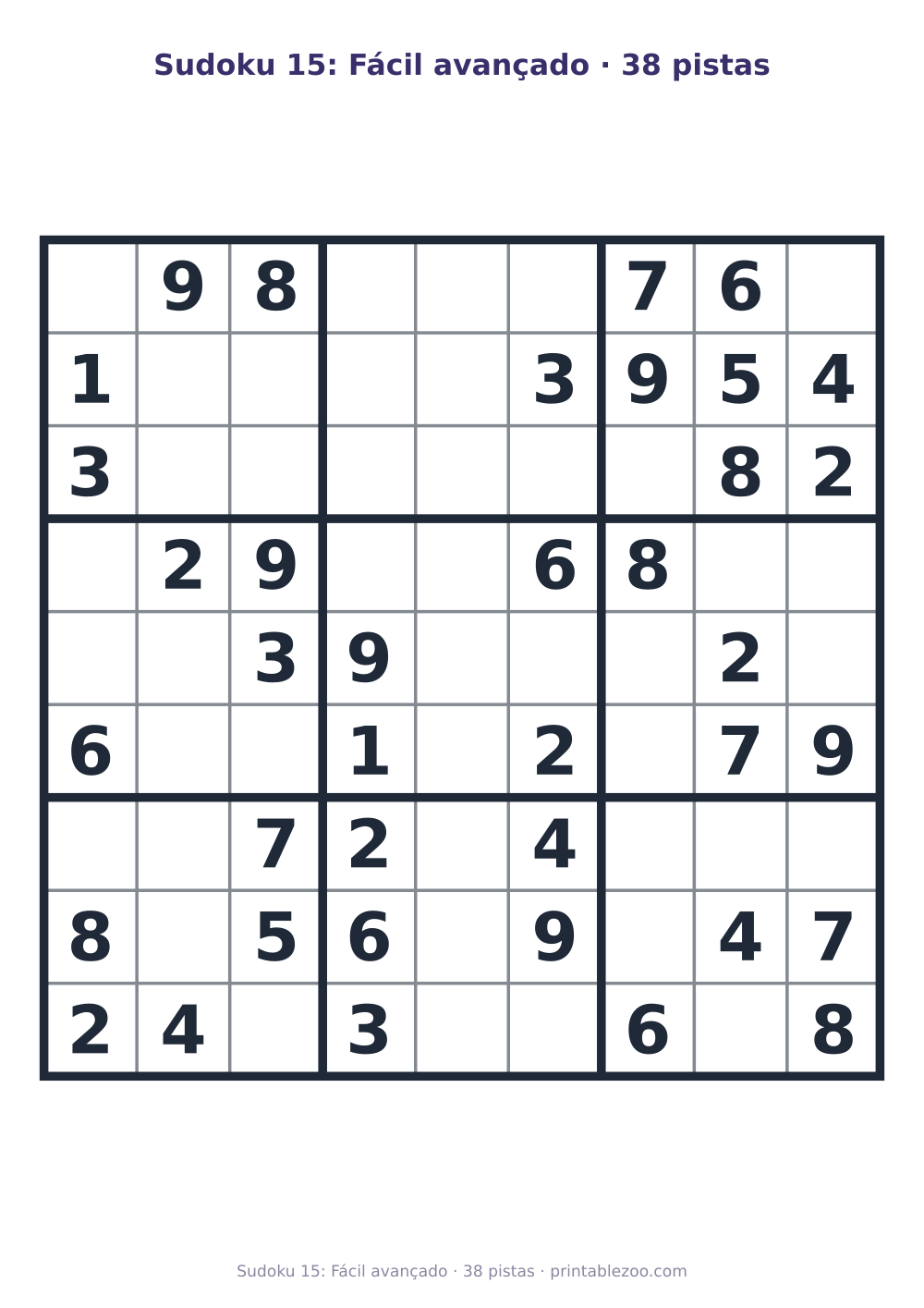 Prévia pronta para imprimir: Sudoku 15: Fácil avançado · 38 pistas, catálogo nº 263305 Passatempo nº 263305.