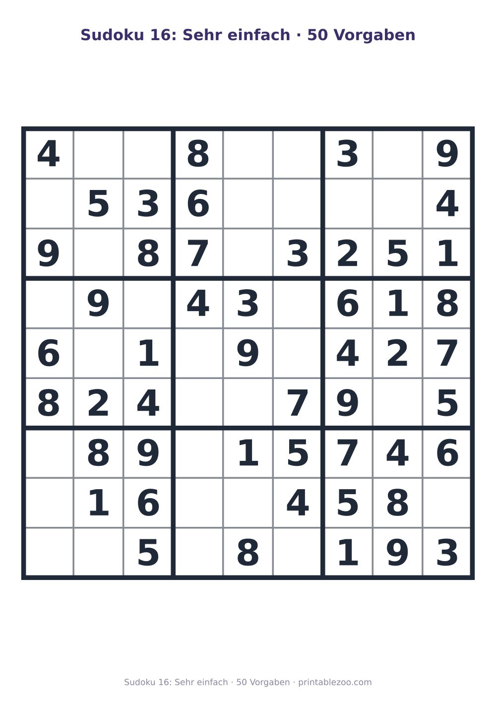 Sudoku 16: Sehr einfach · 50 Vorgaben als druckfertige Vorschau, Katalognummer 263401 Rätsel Nr. 263401.
