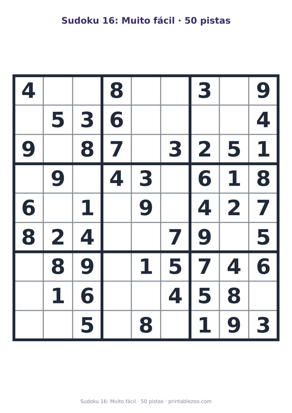 Prévia pronta para imprimir: Sudoku 16: Muito fácil · 50 pistas, catálogo nº 263401 Passatempo nº 263401.