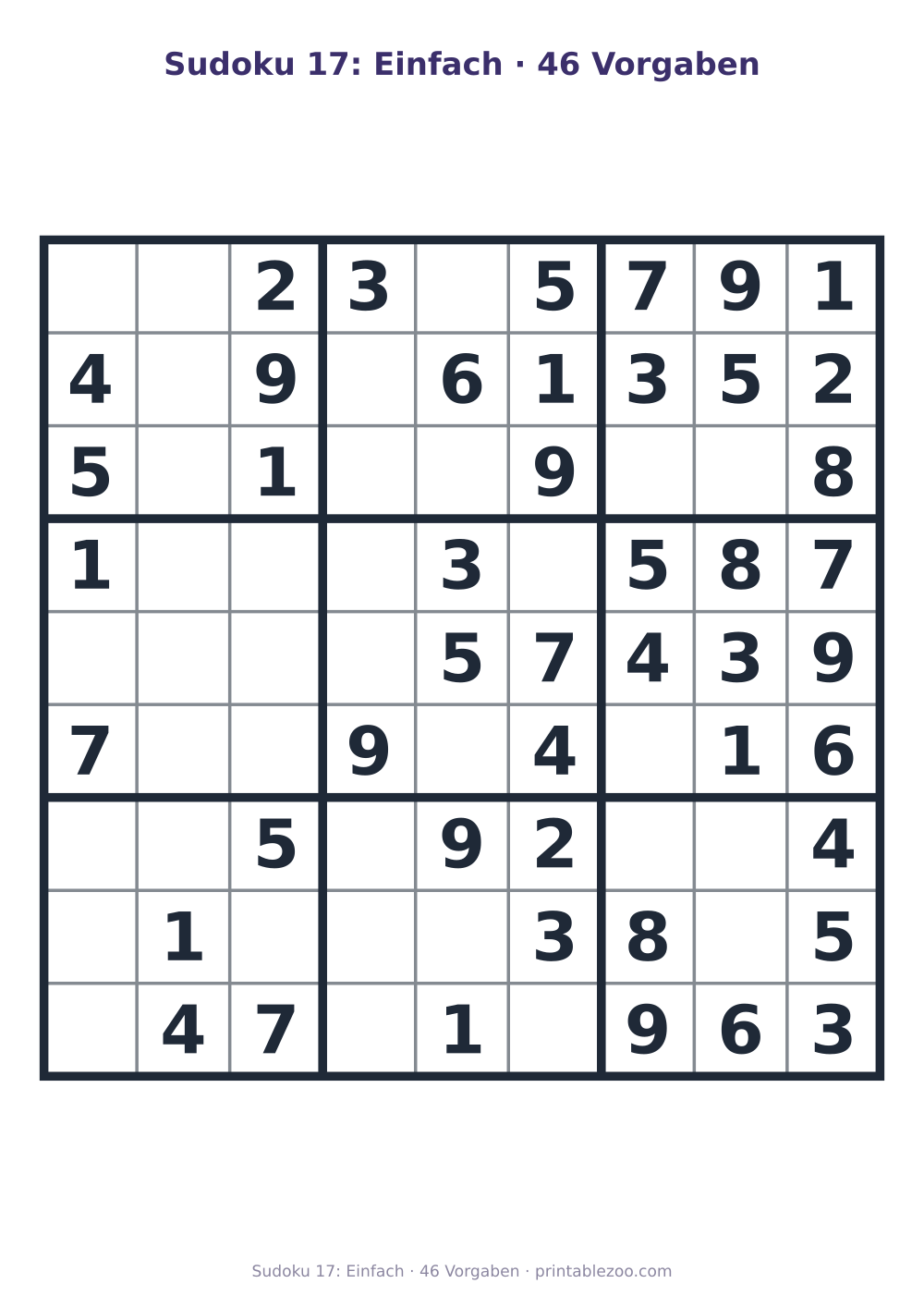 Sudoku 17: Einfach · 46 Vorgaben als druckfertige Vorschau, Katalognummer 263402 Rätsel Nr. 263402.