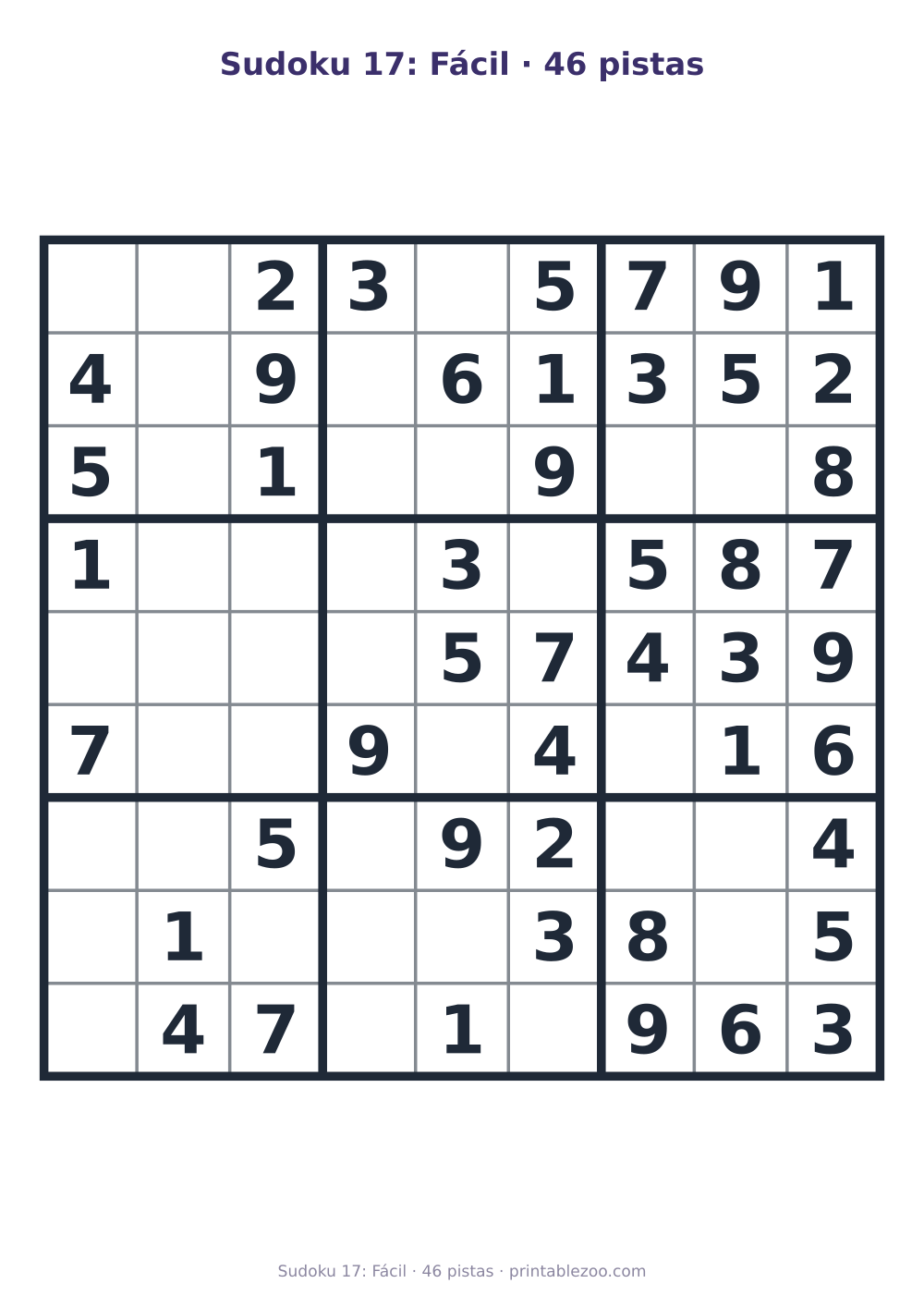 Prévia pronta para imprimir: Sudoku 17: Fácil · 46 pistas, catálogo nº 263402 Passatempo nº 263402.