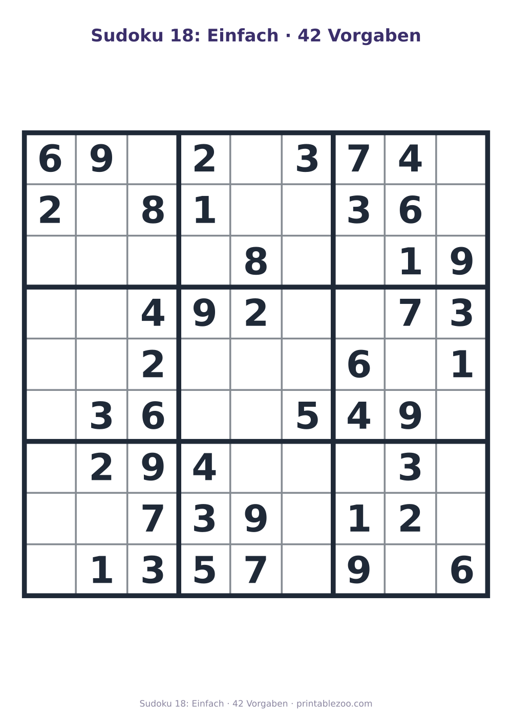 Sudoku 18: Einfach · 42 Vorgaben als druckfertige Vorschau, Katalognummer 263403 Rätsel Nr. 263403.